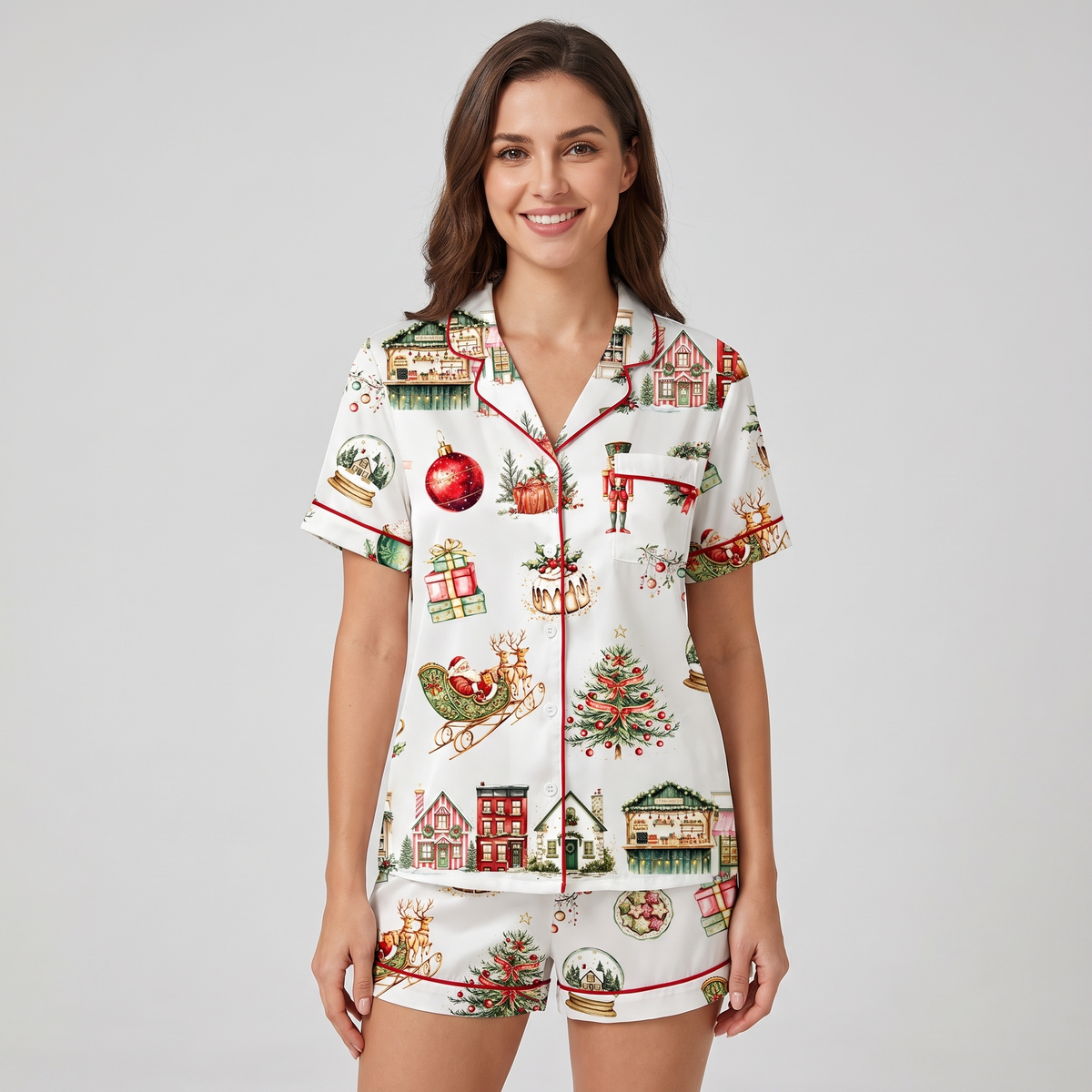 Snow Globe Village Women's Pajama Set - short sleeve and shorts