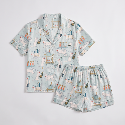 Cocktail Cart Cats Women's Pajama Set - flat lay