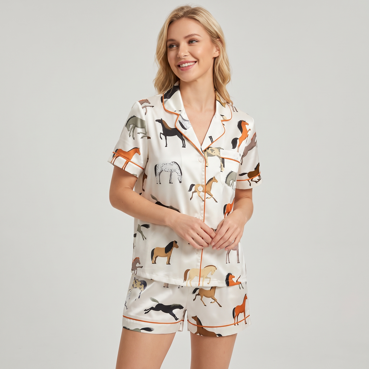 Field Guide Horse Breeds Women's Pajama Set - short sleeve and shorts