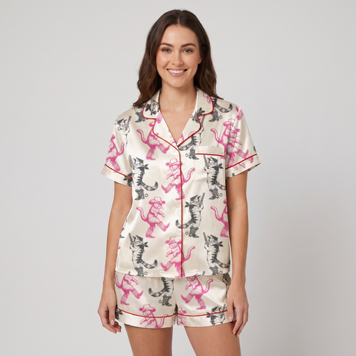 Cowgirl Kittens Women's Pajama Set - short sleeve and shorts