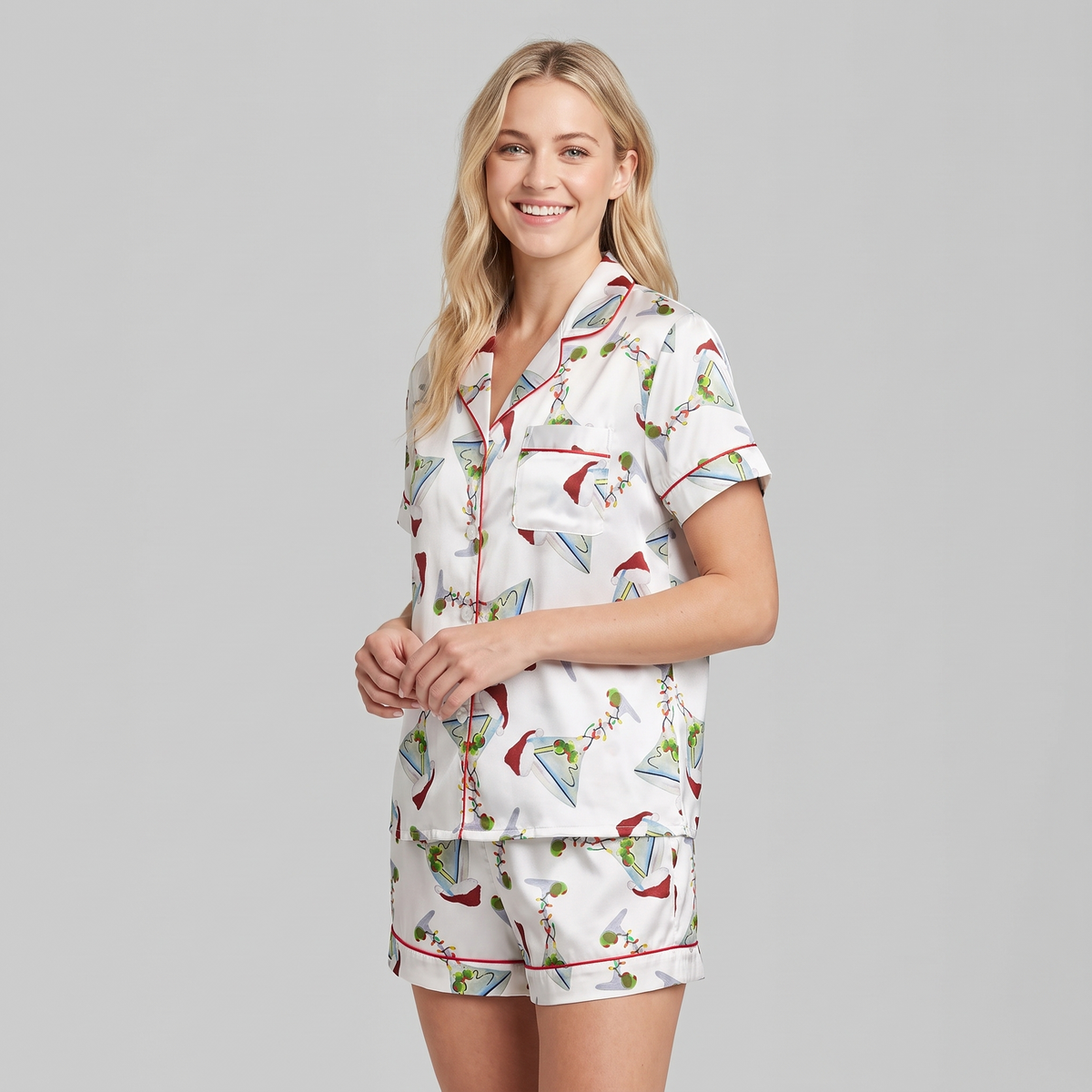 Martini & Mistletoe Women's Pajama Set - short sleeve and shorts