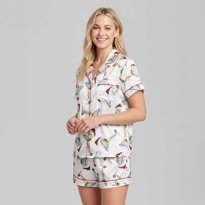 Martini & Mistletoe Women's Pajama Set - short sleeve and shorts