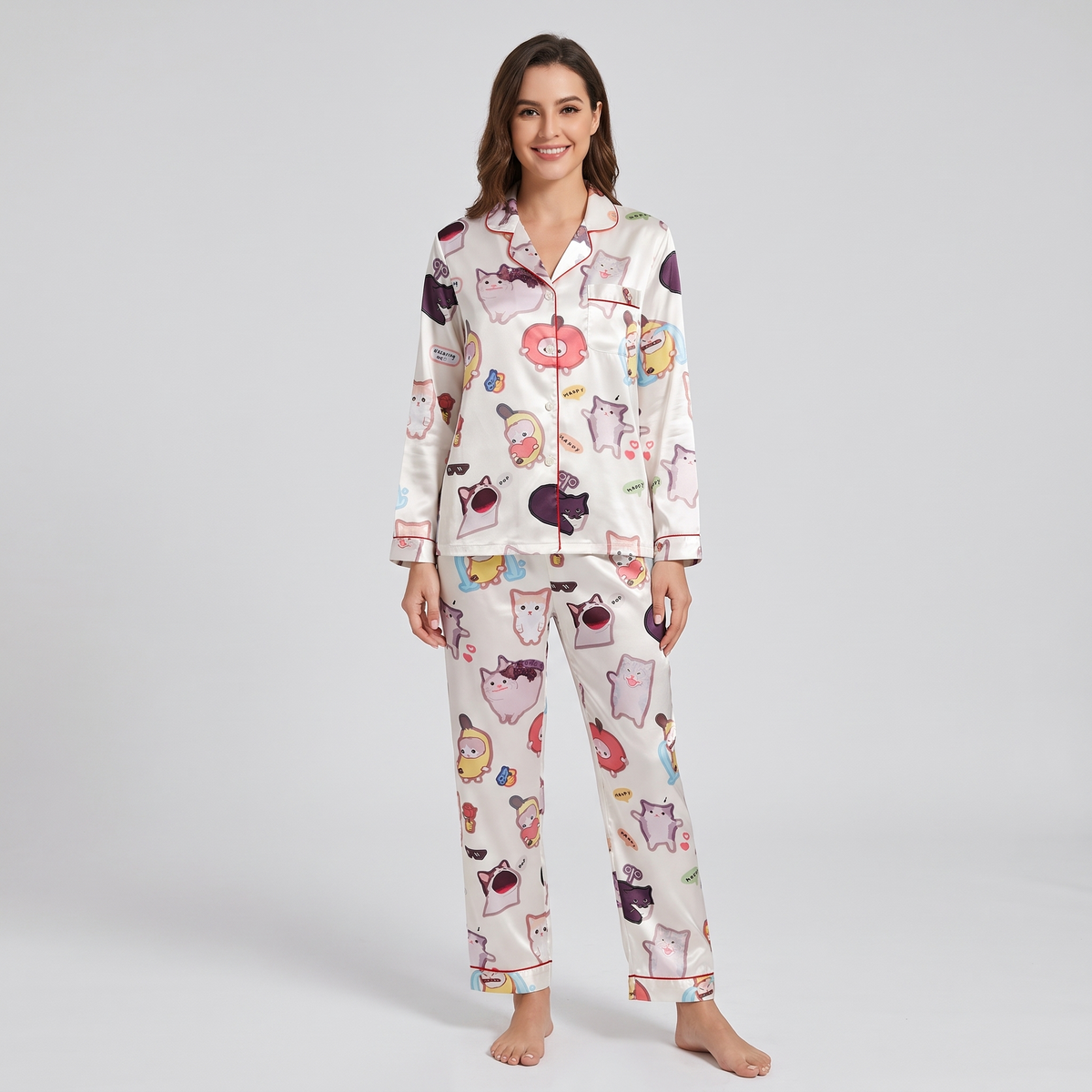 Viral Meme Cats Women's Pajama Set - long sleeve and pants