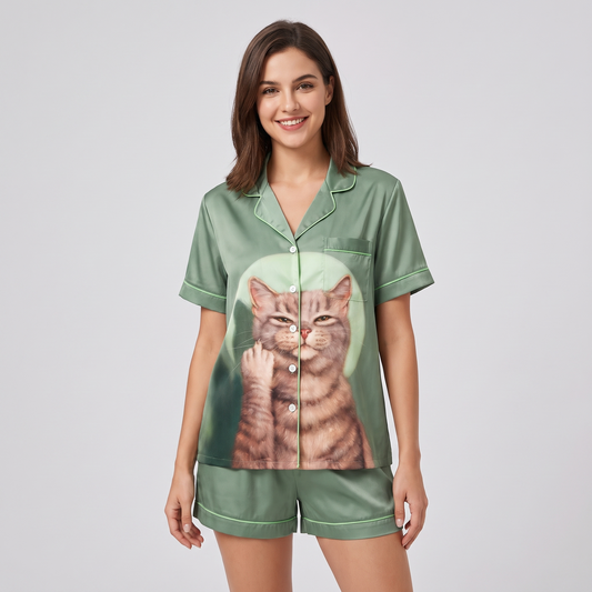 Halo Cat Women's Pajama Set - short sleeve and shorts