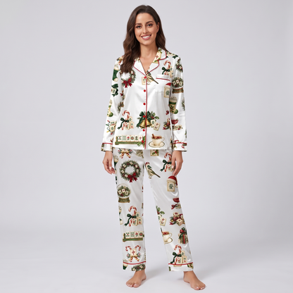 Christmas Mahjong Women's Pajama Set - long sleeve and pants