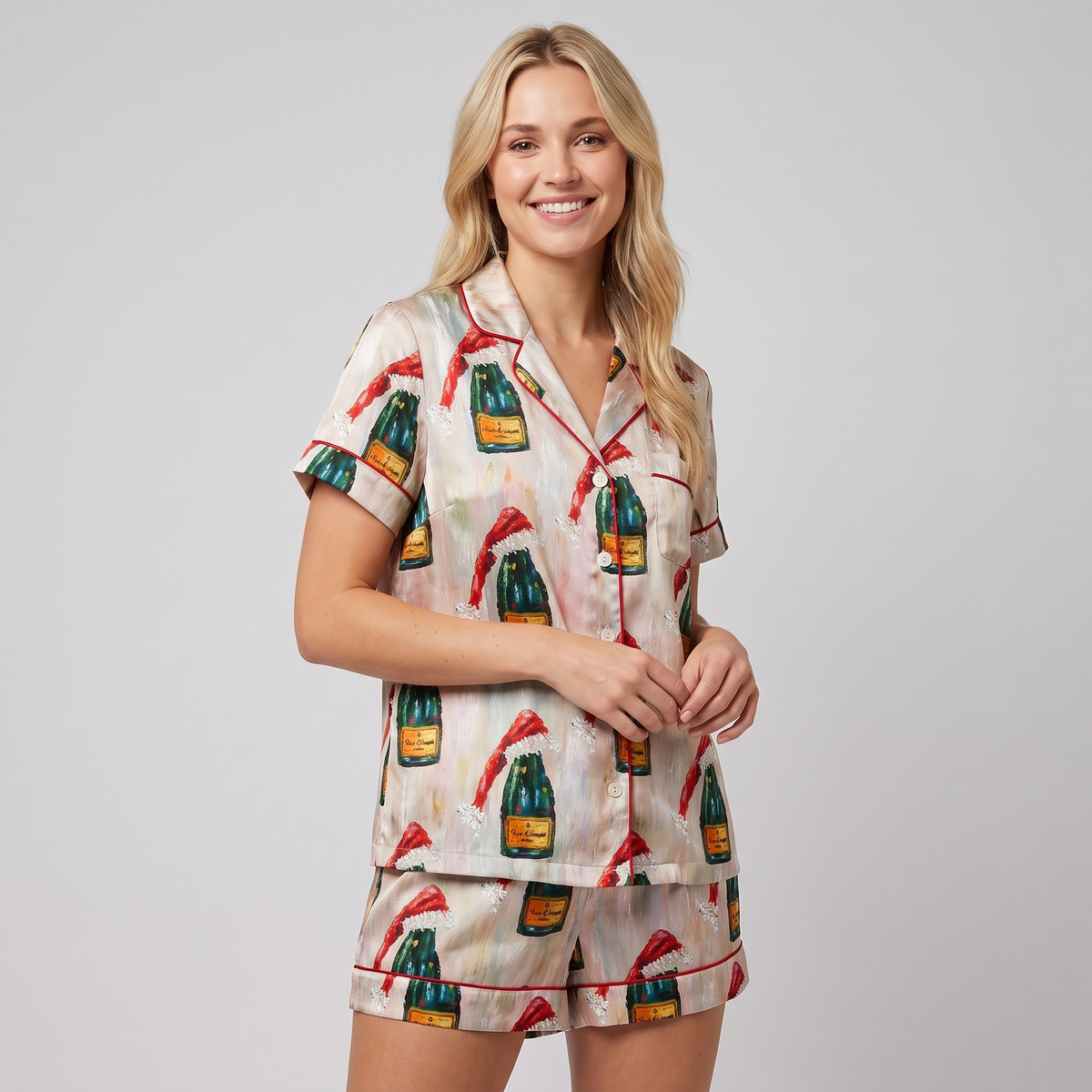 All I Want For Christmas Is Champagne Women's Pajama Set - short sleeve and shorts