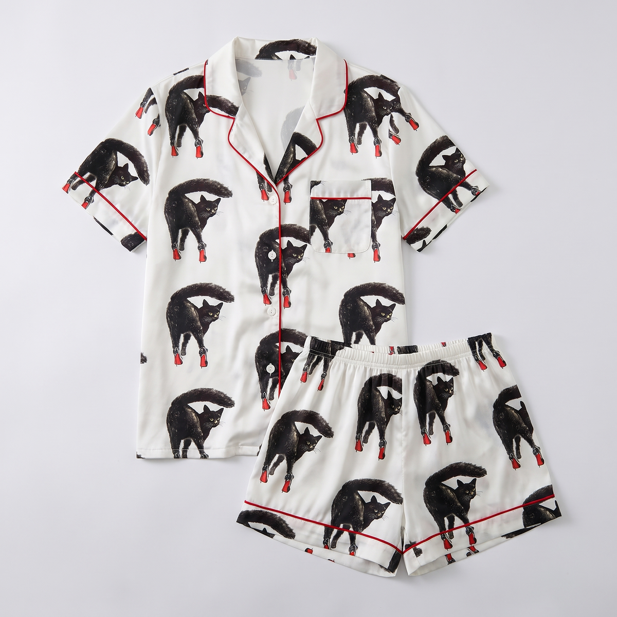 High Heel Black Cats Women's Pajama Set - flat lay