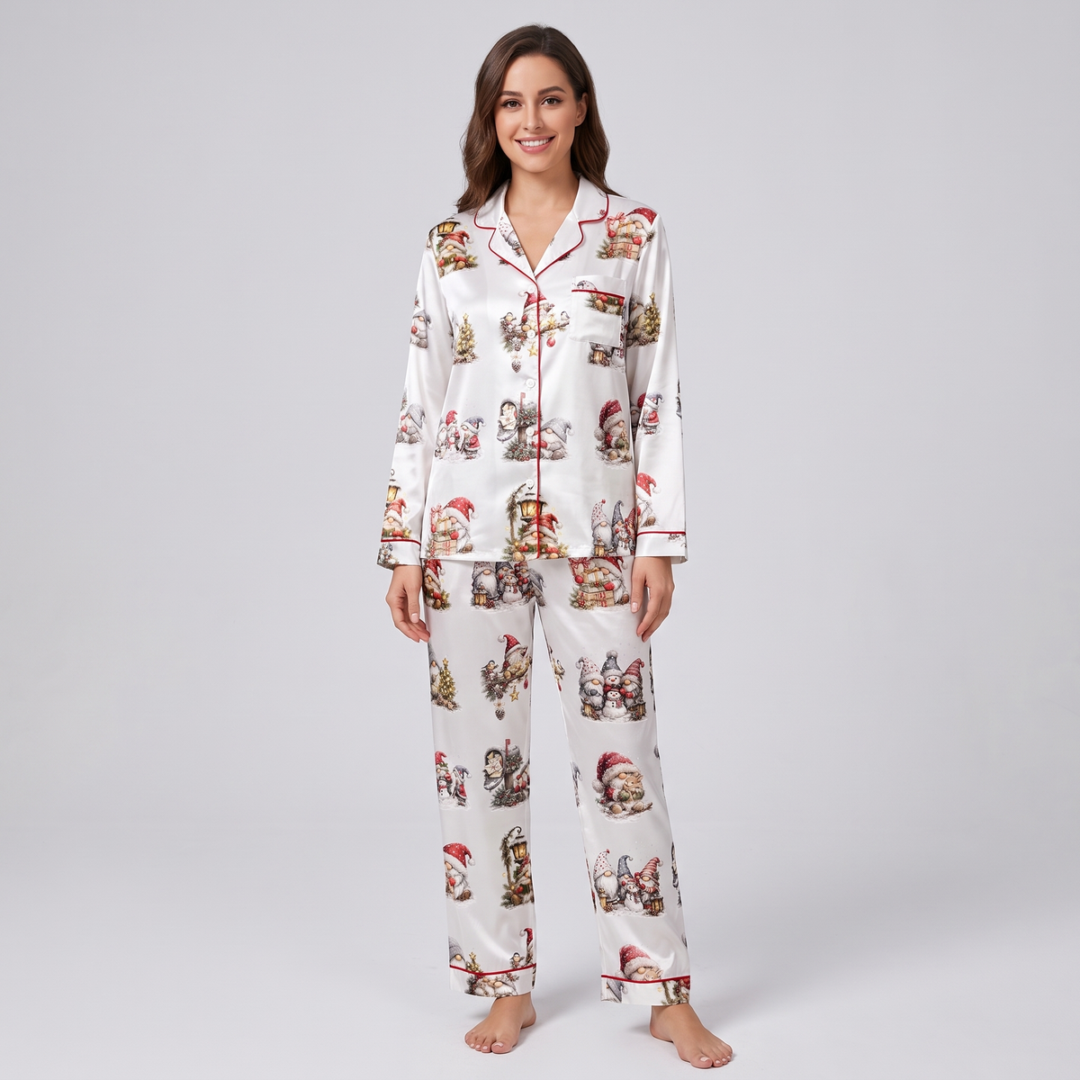 Little Gnomes & Santa Women's Pajama Set - long sleeve and pants
