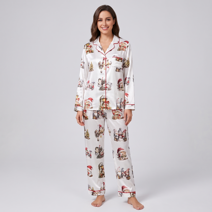 Little Gnomes & Santa Women's Pajama Set - long sleeve and pants