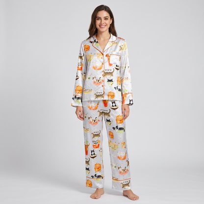Cocktail Glass Cats Women's Pajama Set - long sleeve and pants