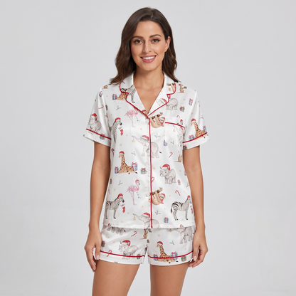 Christmas Safari Women's Pajama Set - short sleeve and shorts