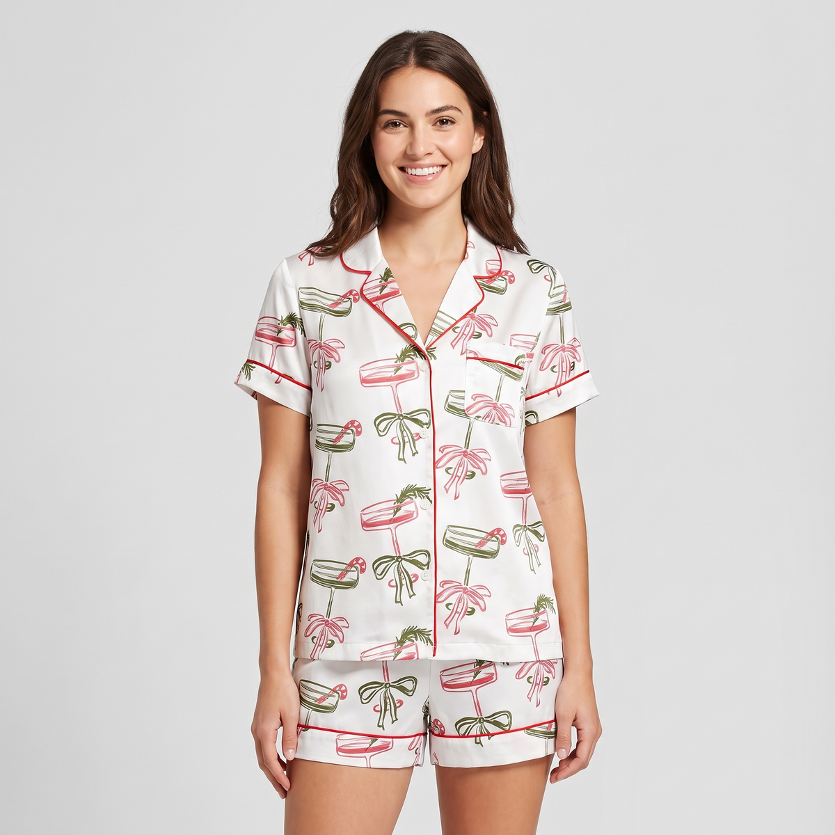 Retro Holiday Cocktails Women's Pajama Set - short sleeve and shorts