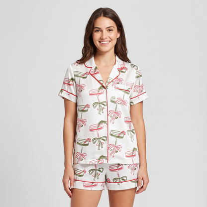 Retro Holiday Cocktails Women's Pajama Set - short sleeve and shorts