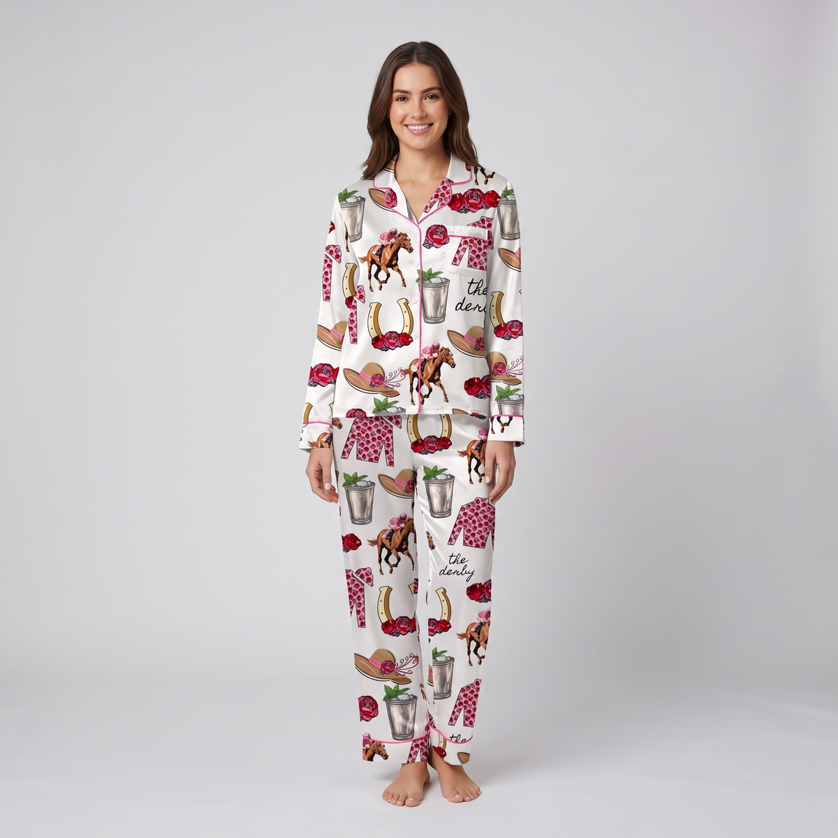 Rose Silks Julep Cup Horse Women's Pajama Set - long sleeve and pants
