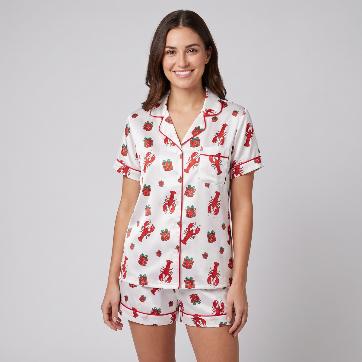 Lobstah Santa Women's Pajama Set - short sleeve and shorts
