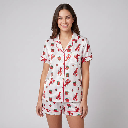 Lobstah Santa Women's Pajama Set - short sleeve and shorts