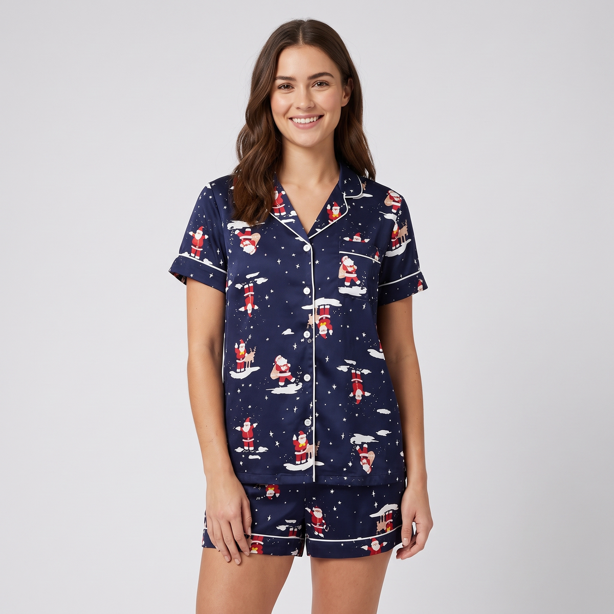 Midnight Santa Women's Pajama Set - short sleeve and shorts