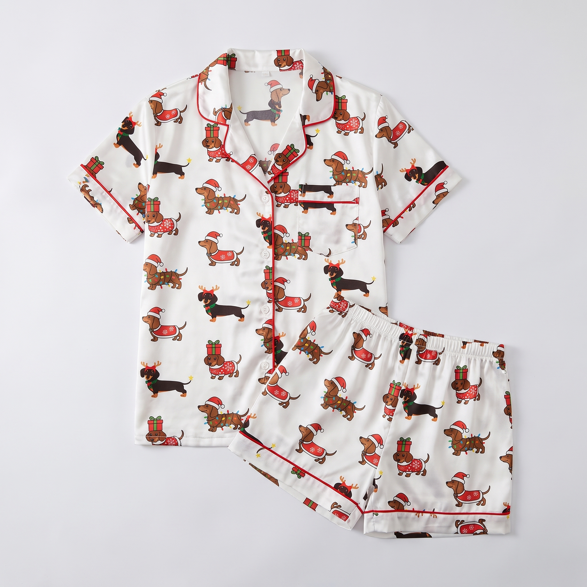 Sweater Dachshunds Women's Pajama Set - flat lay