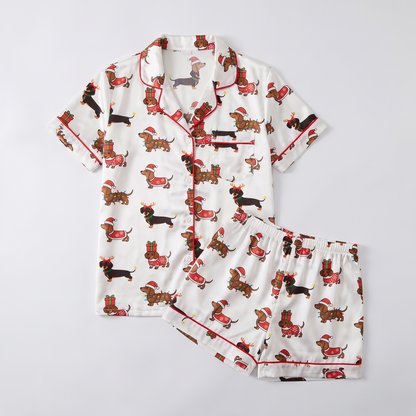 Sweater Dachshunds Women's Pajama Set - flat lay