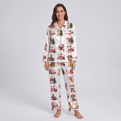 Christmas Pups & Presents Women's Pajama Set - long sleeve and pants