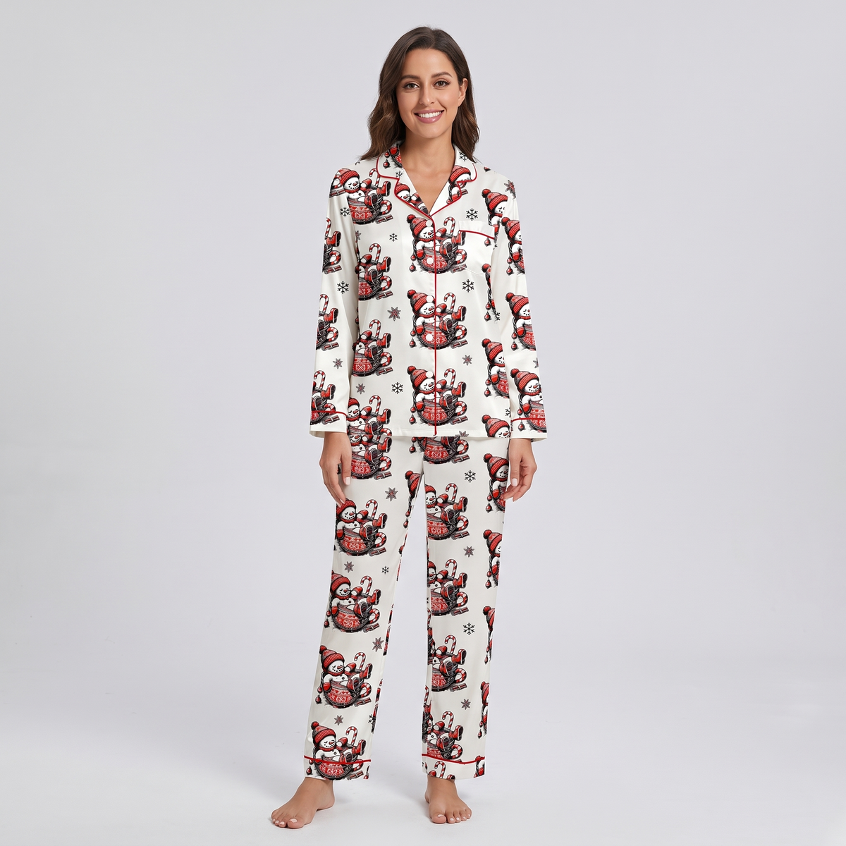 Hot Cocoa Snowmen Women's Pajama Set - long sleeve and pants