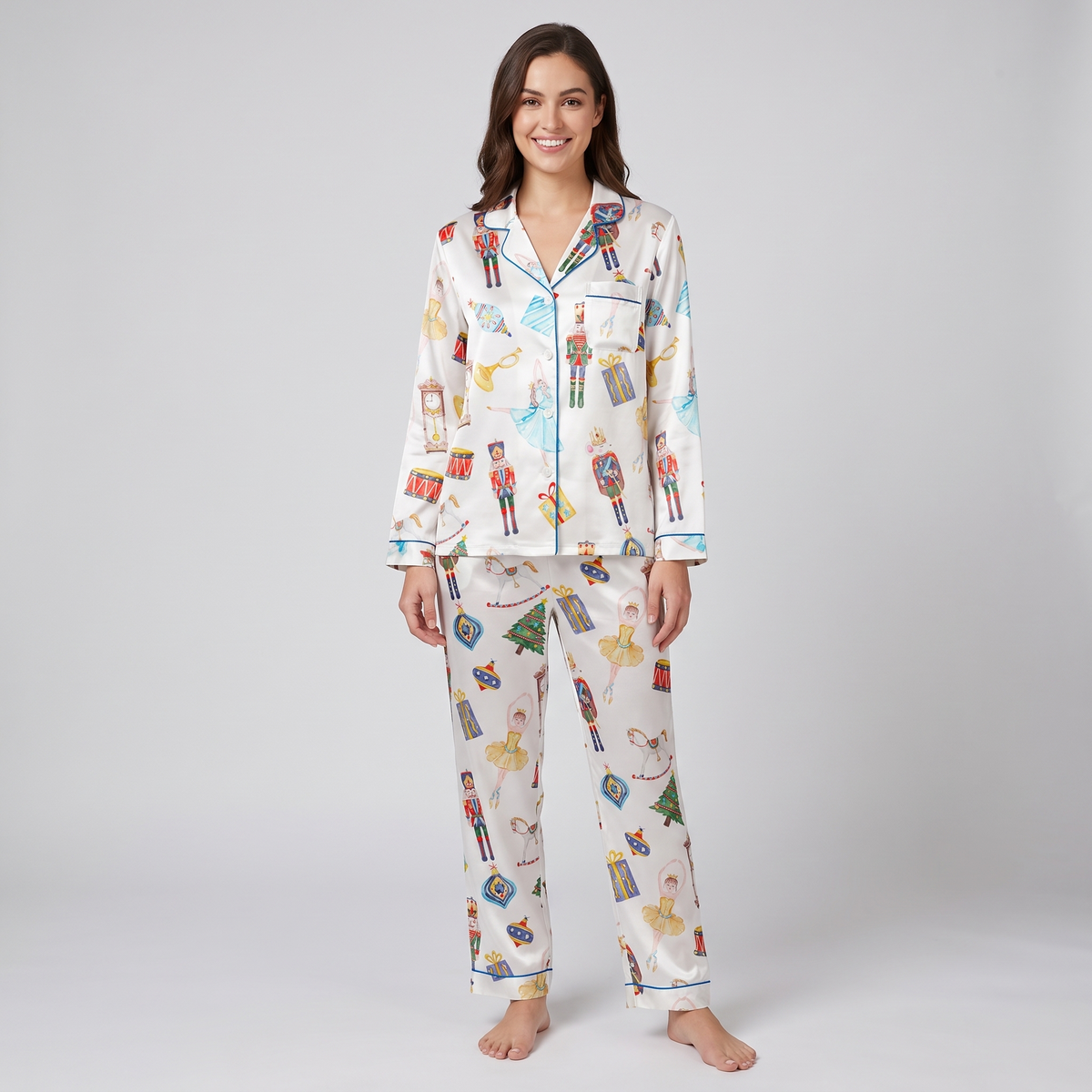 Blue Watercolor Nutcracker Women's Pajama Set - long sleeve and pants