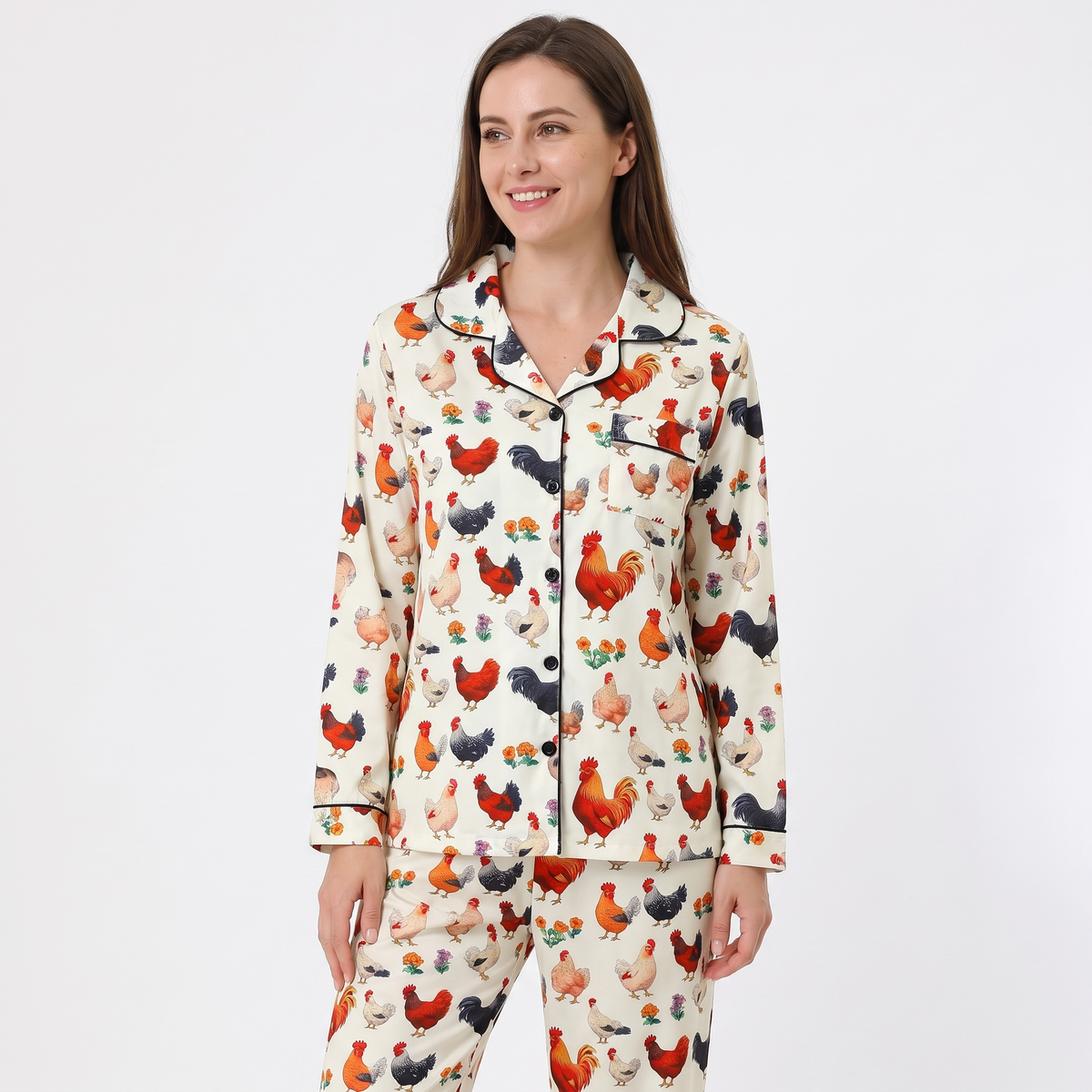 Hen House Women's Pajama Set - Garden Roosters - long sleeve and pants