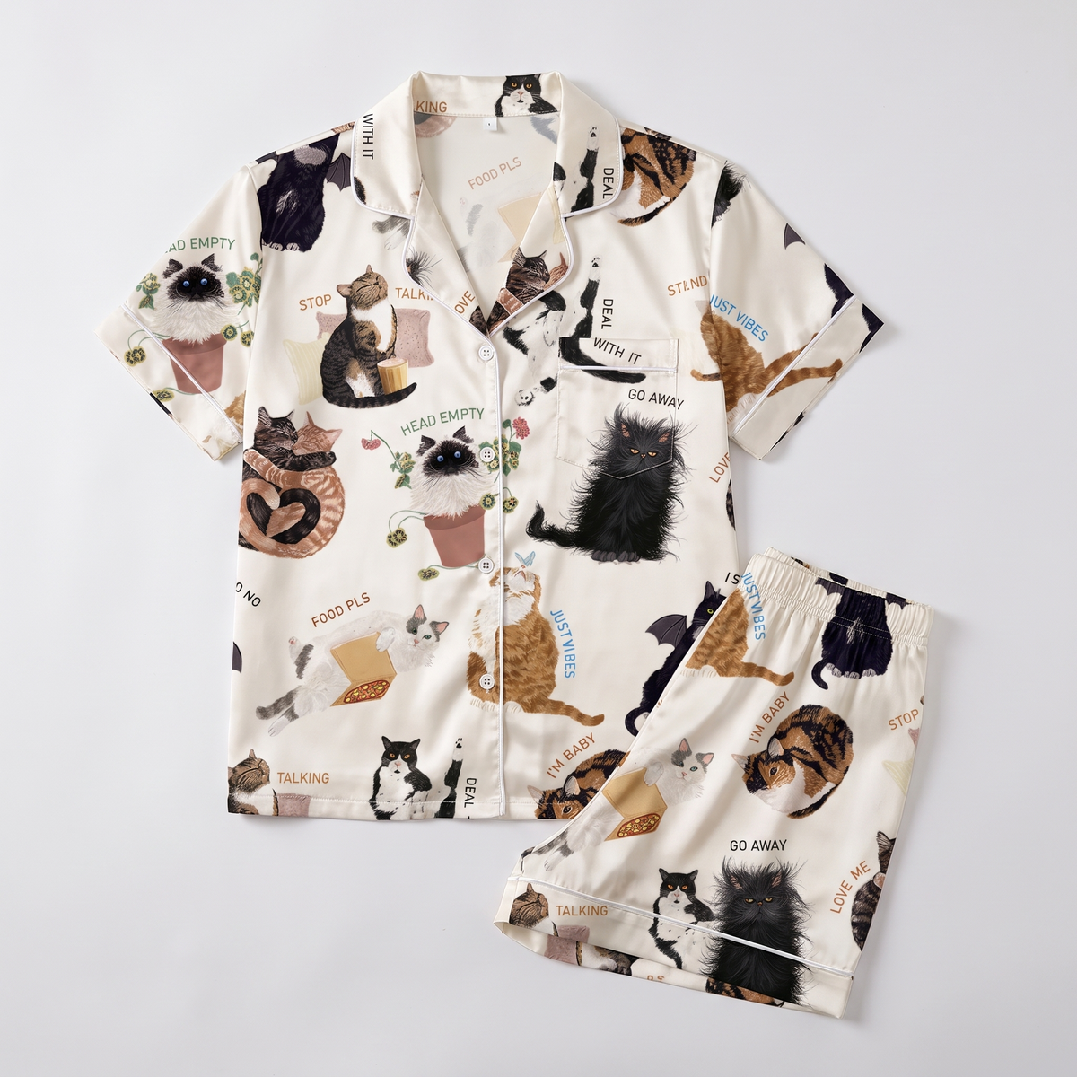Sassy Cat Sayings Women's Pajama Set - flat lay