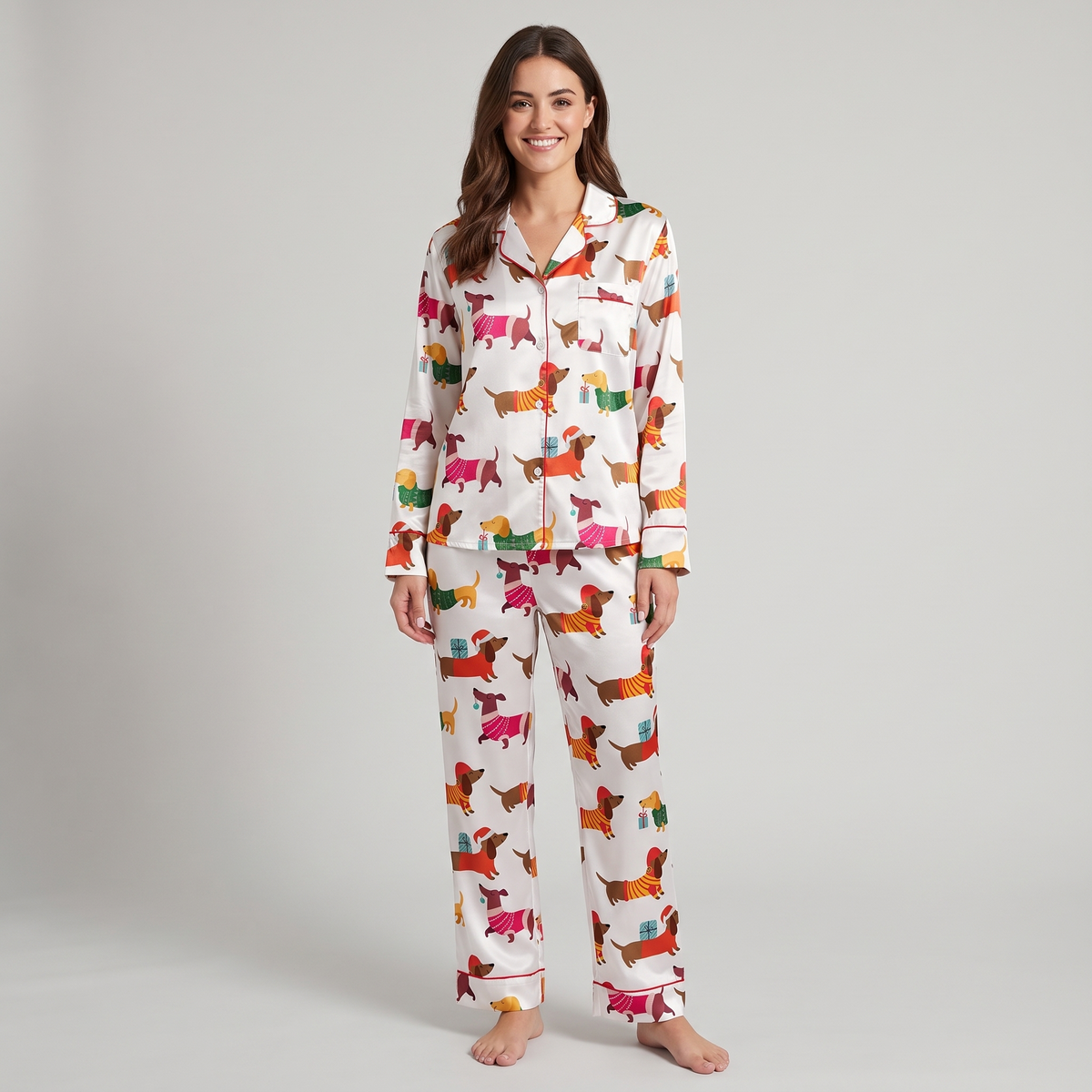 Festive Dachshunds Women's Pajama Set - long sleeve and pants