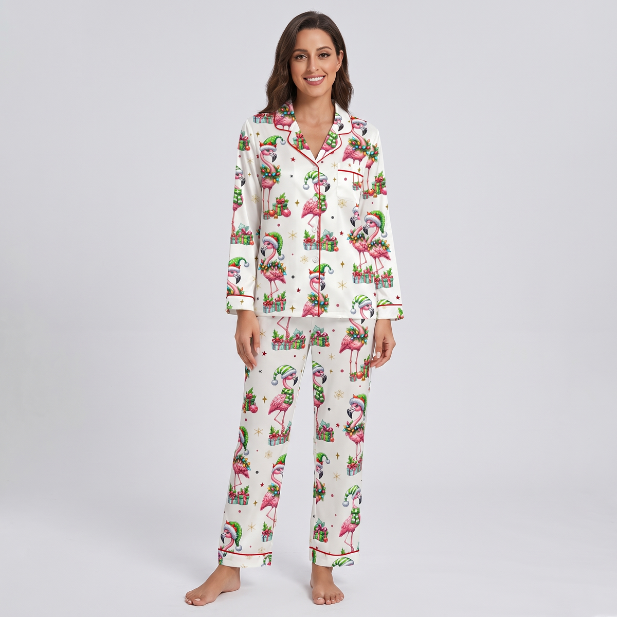 Festive Flamingos Women's Pajama Set - long sleeve and pants