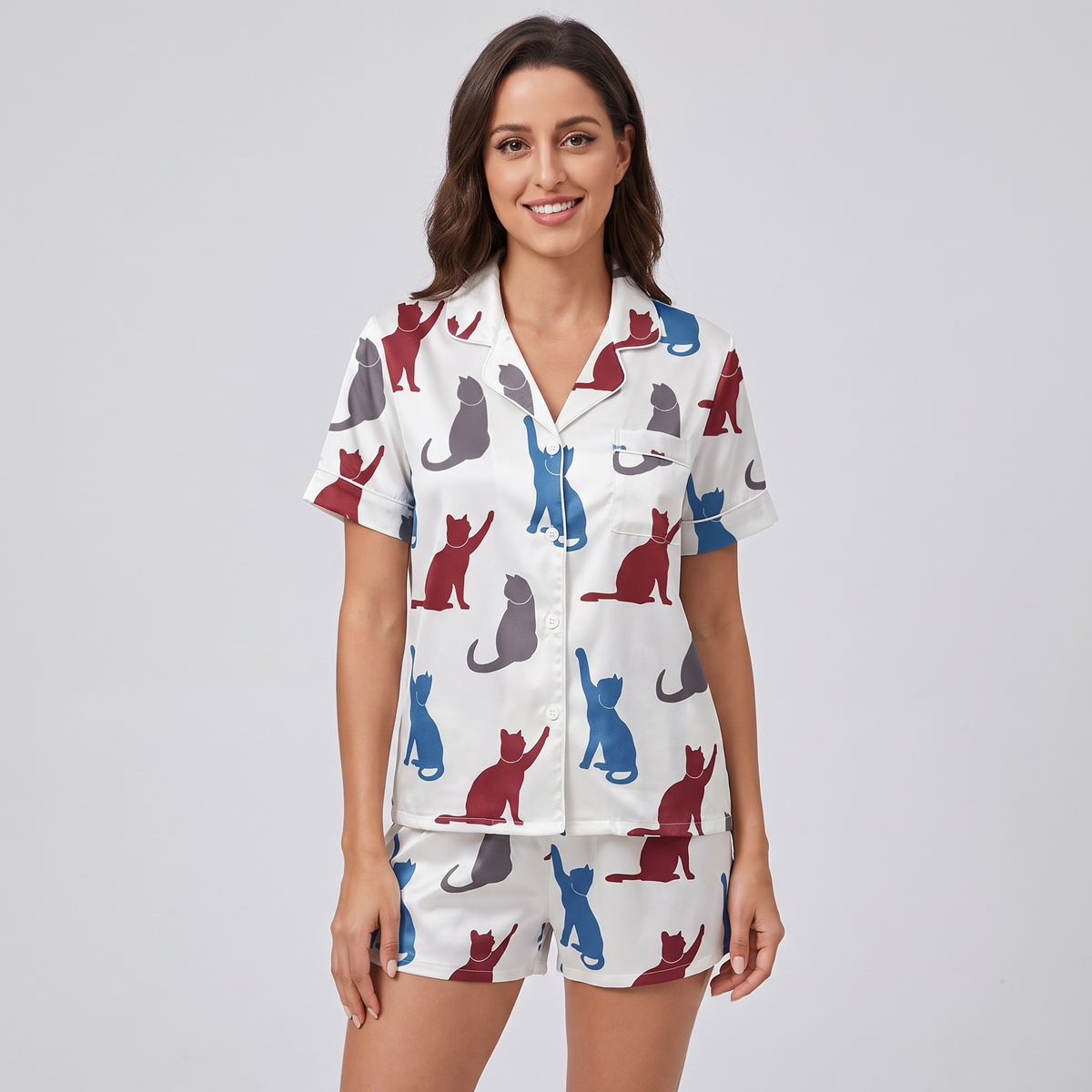 Cat Silhouettes Women's Pajama Set - short sleeve and shorts