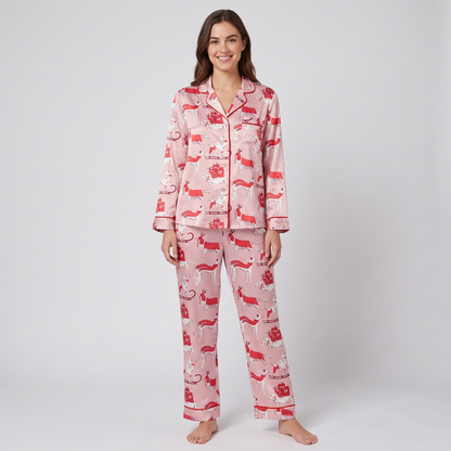 Pink Puppy Christmas Women's Pajama Set - long sleeve and pants