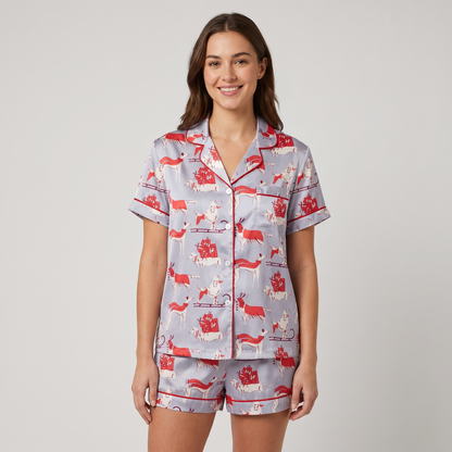 Pink Puppy Christmas Women's Pajama Set - Purple