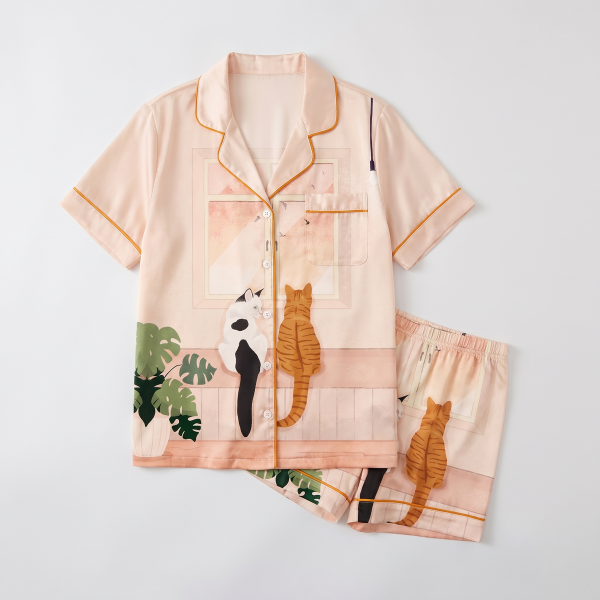 Window Watch Cats Women's Pajama Set - flat lay