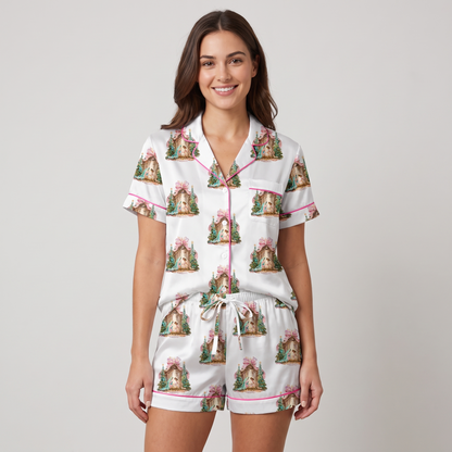 Glitter Nativity Scene Women's Pajama Set - short sleeve and shorts