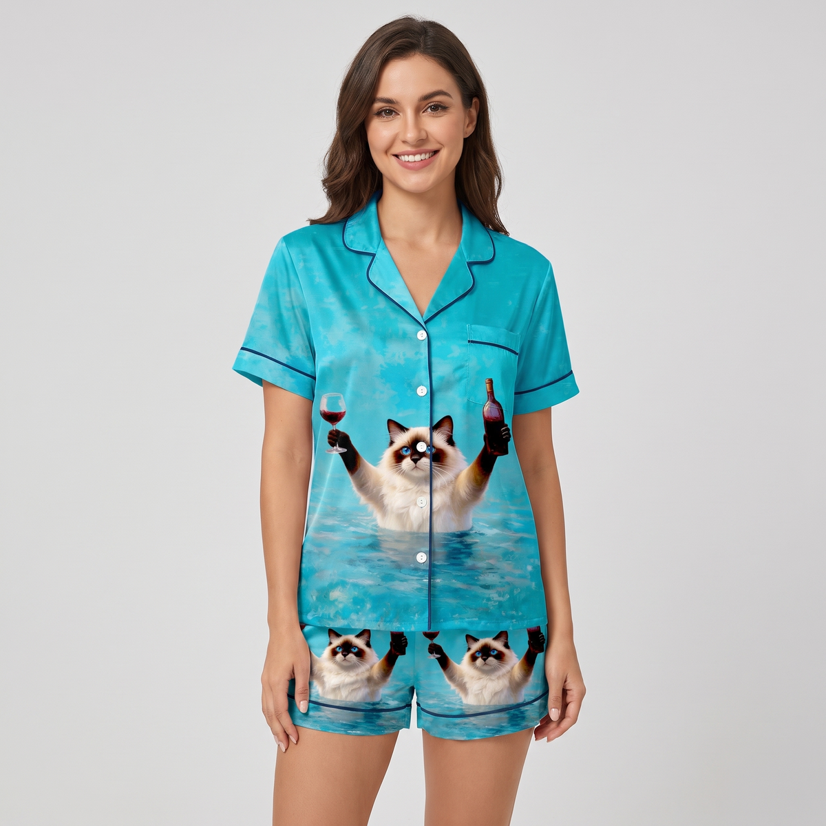 Wine Dip Ragdolls Women's Pajama Set - short sleeve and shorts