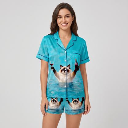 Wine Dip Ragdolls Women's Pajama Set - short sleeve and shorts
