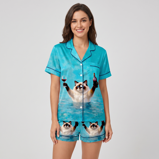 Wine Dip Ragdolls Women's Pajama Set - short sleeve and shorts