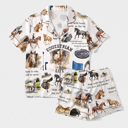 Equestrian Life Quotes Horse Women's Pajama Set - flat lay