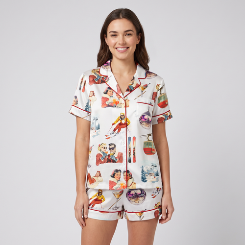 Vintage Après Ski Posters Women's Pajama Set - short sleeve and shorts