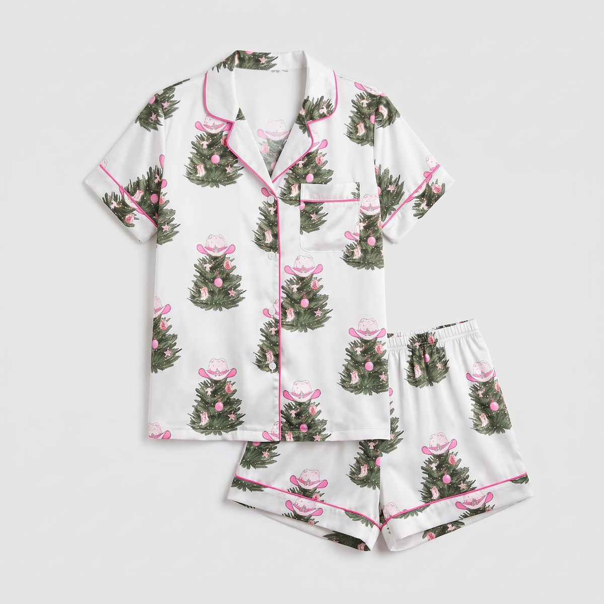 Holly Dolly Bow Trees Women's Pajama Set - flat lay