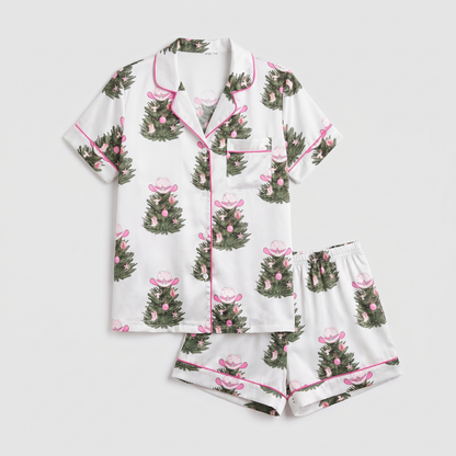 Holly Dolly Bow Trees Women's Pajama Set - flat lay