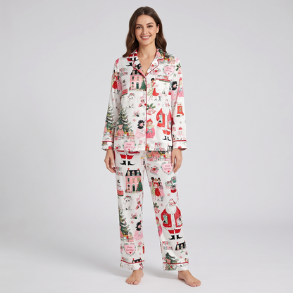 Pink Christmas Town Women's Pajama Set - long sleeve and pants