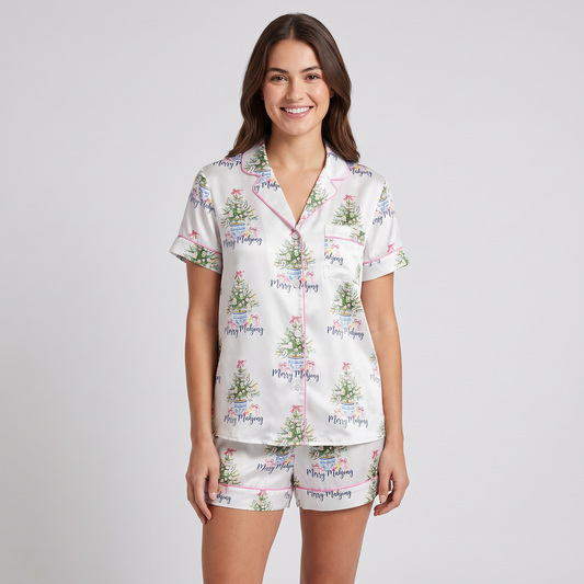 Merry Mahjong Women's Pajama Set - short sleeve and shorts