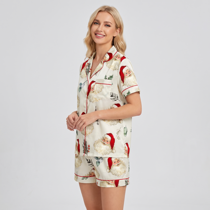 Holly Jolly Santa Women's Pajama Set - short sleeve and shorts