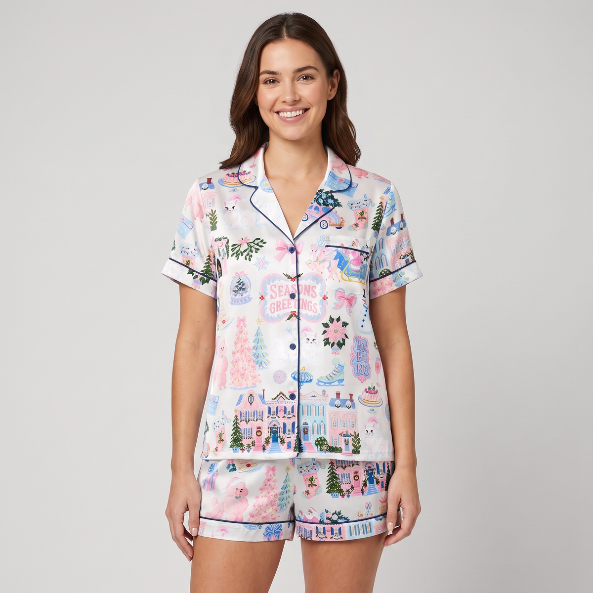 Season's Greetings Soirée Women's Pajama Set - short sleeve and shorts