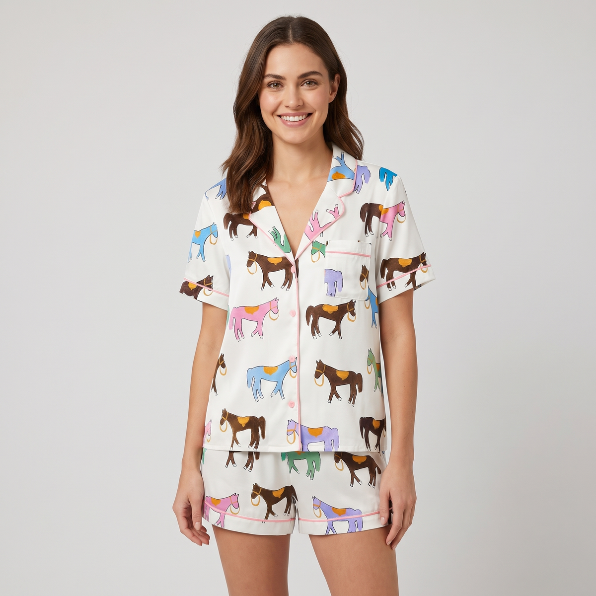Rainbow Toy Pony Horse Women's Pajama Set - short sleeve and shorts