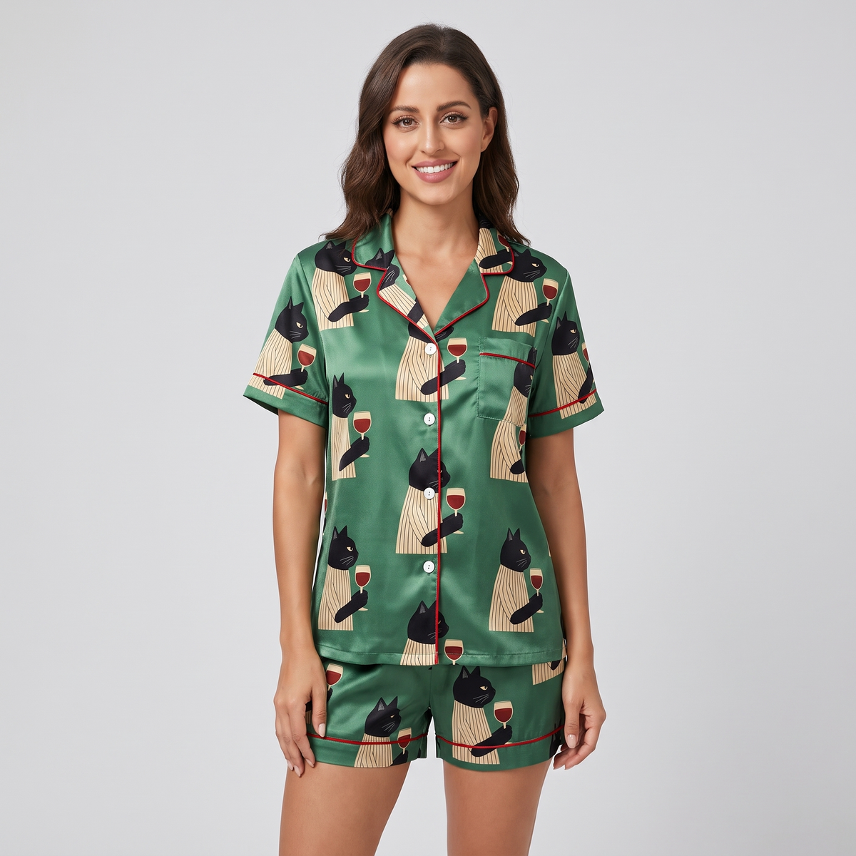 Cabernet Cats Women's Pajama Set - short sleeve and shorts