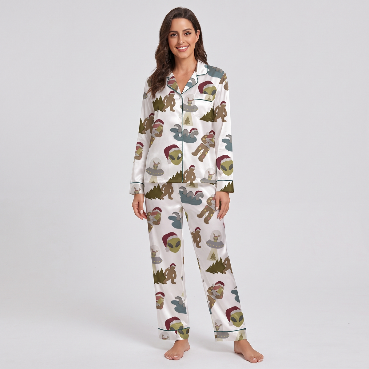 Alien & Bigfoot Christmas Women's Pajama Set - long sleeve and pants