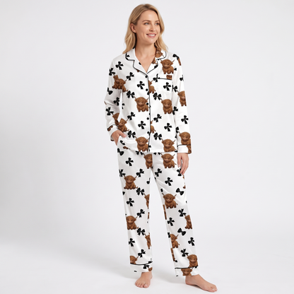 Highland Cows & Bows Women's Pajama Set - long sleeve and pants